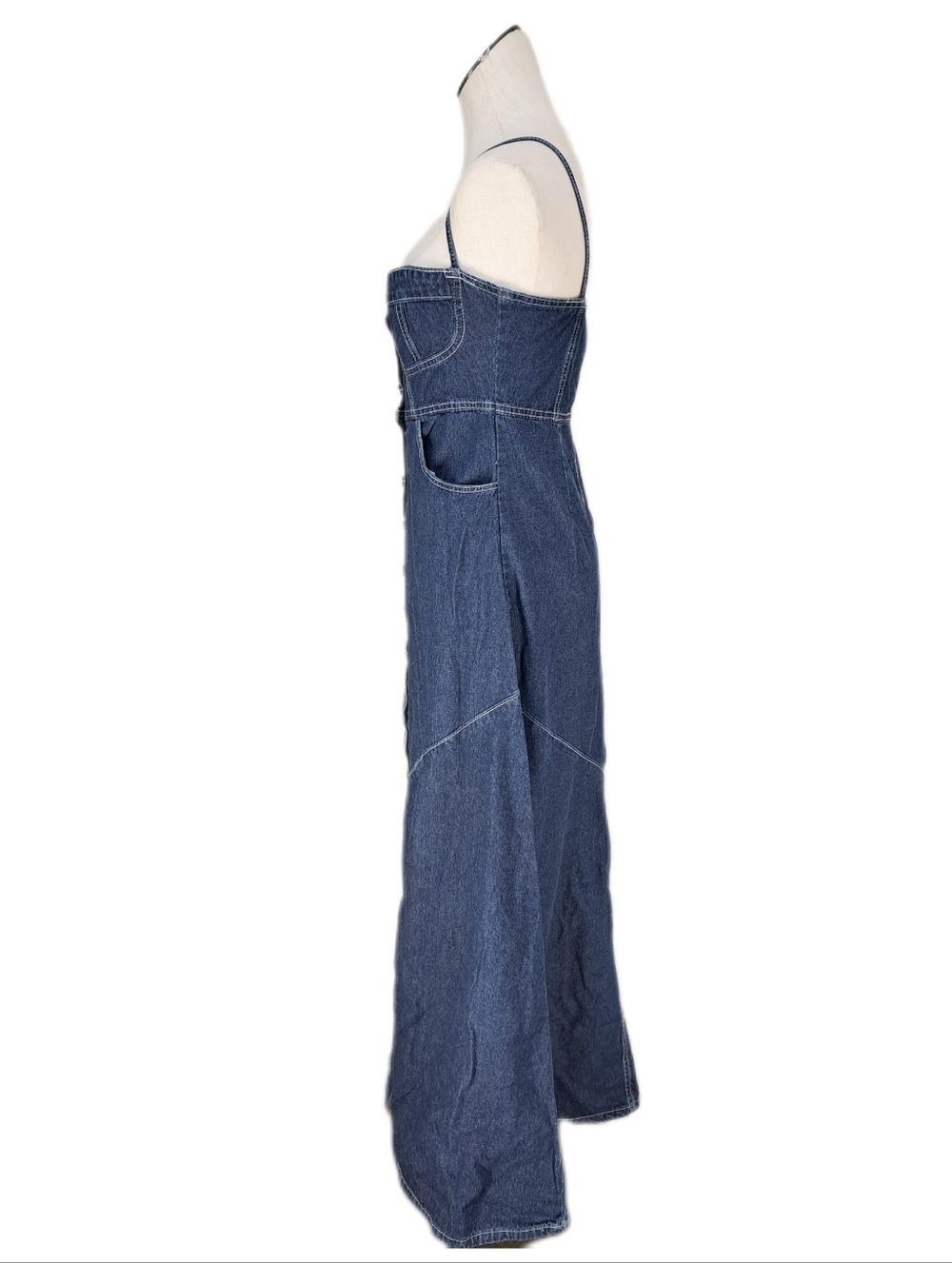 Denim Button-Front Maxi Dress - Dark Blue - Picture 5 of 12